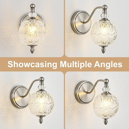 1 Piece Brushed Nickel Wall Sconce, 1-Light Mid Century Modern Brushed Nickel Finish Wall Sconce with Globe Glass Shade, Modern Light for Bathroom, Bedroom, Living Room,Powder Room