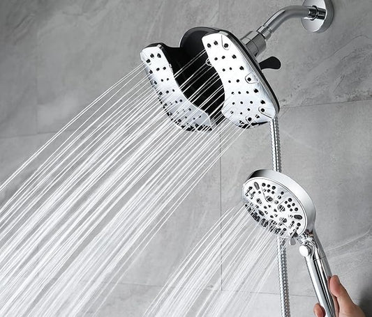 Rain Shower Head with Filtered Handheld Spray Combo Chrome 2.5 GPM | 10” Rainfall Showerhead with 9-Spray Detachable Handheld, High Pressure, ON/OFF Switch, 15-Stage Filter, Jet for Cleaning