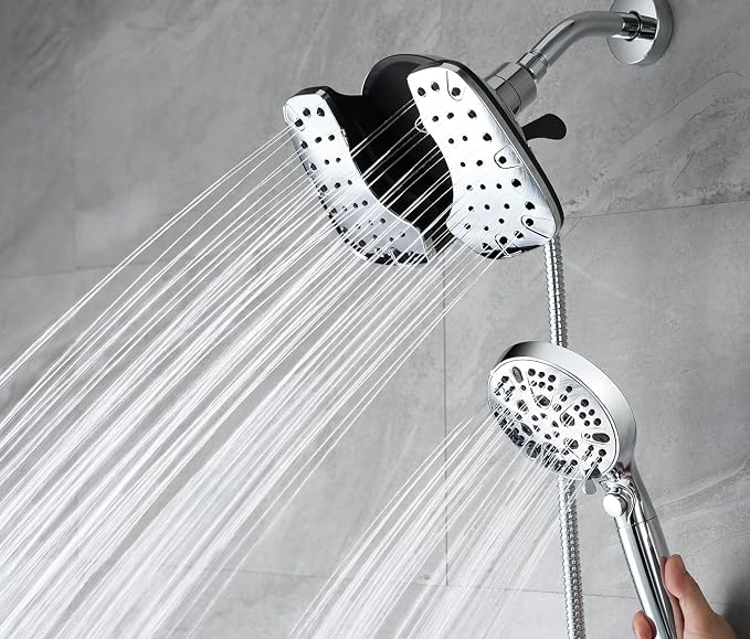 Rain Shower Head with Filtered Handheld Spray Combo Chrome 1.8 GPM | 10” Rainfall Showerhead with 9-Spray Detachable Handheld, High Pressure, ON/OFF Switch, 15-Stage Filter, Jet for Cleaning
