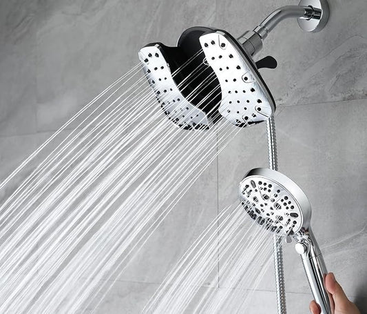 Rain Shower Head with Filtered Handheld Spray Combo Chrome 1.8 GPM | 10” Rainfall Showerhead with 9-Spray Detachable Handheld, High Pressure, ON/OFF Switch, 15-Stage Filter, Jet for Cleaning