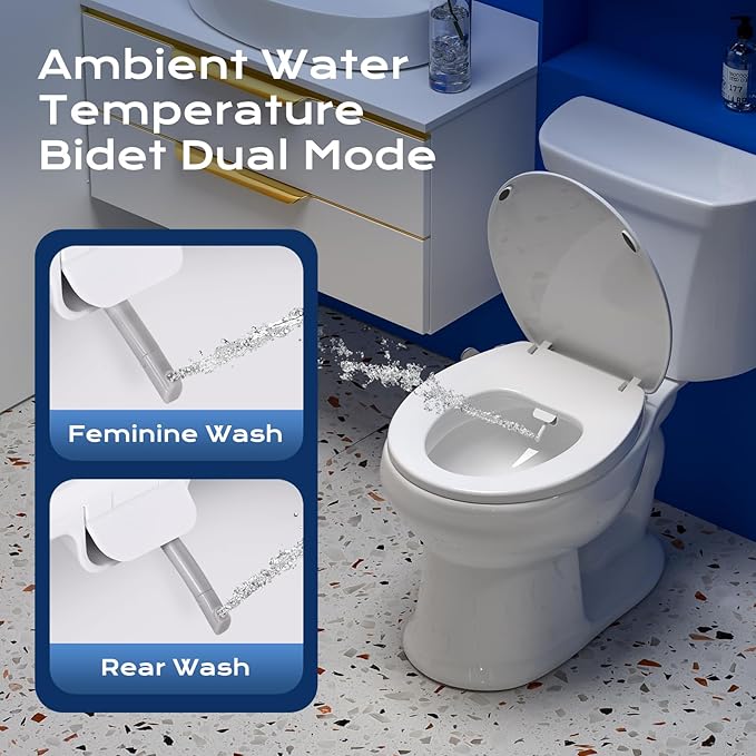 Round Heated Toilet Seat with Night Light, Three Temperature Settings Heated Seat,70 in Power Cord, Fit Round Toilet, Cold Water Bidet Function Toilet Seat With Slow Close