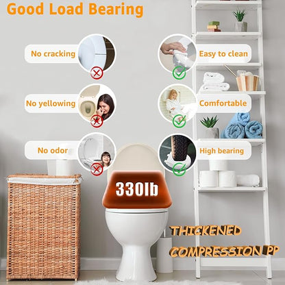 Round Toilet Seat Soft Close 16.5", Standard Universal Toilet Lid Round with PP Material Safe, Easy to Clean and Install, Ergonomic design, Never Loosens,2 Years Support, Almond Plastic