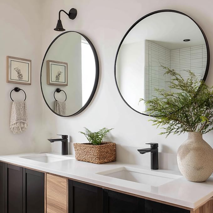 Black Round Mirror 26 inch, 2 Pack Wall Mirror, Matte Metal Frame | High Definition Mirror, Rust-resistant, Suitable for Bedroom, Entryway, Living Room, Hallway, Wall Décor