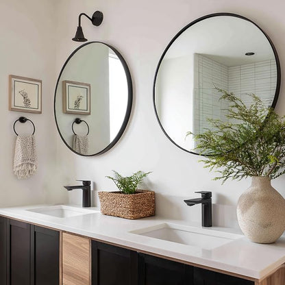 Black Round Mirror 26 inch, 2 Pack Wall Mirror, Matte Metal Frame | High Definition Mirror, Rust-resistant, Suitable for Bedroom, Entryway, Living Room, Hallway, Wall Décor