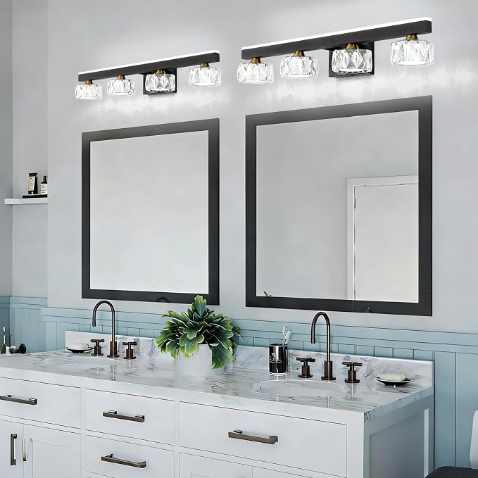 Black Crystal Bathroom Vanity Light Fixtures Over Mirror for Bathroom Lighting (4 Lights)