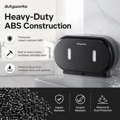 Commercial Jumbo Toilet Paper Dispenser Wall Mount | Holds 2 Rolls up to 9 in, Lockable, Visible Window, Sliding Divider, No-Drill Installation, Heavy Duty ABS