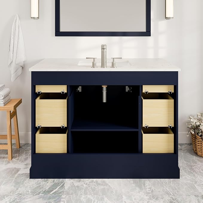 Eviva Epic 48 in. Blue Bathroom Vanity with White Carrara Quartz Countertop