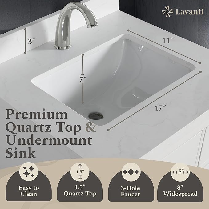 Lavanti Oakford 24 Inch Bathroom Vanity with Sink – Stylish White Vanity Bathroom with Storage Cabinet – Modern Bathroom Vanities with Single Vanity Sink & Quartz Countertop