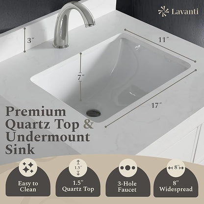 Lavanti Oakford 24 Inch Bathroom Vanity with Sink – Stylish White Vanity Bathroom with Storage Cabinet – Modern Bathroom Vanities with Single Vanity Sink & Quartz Countertop
