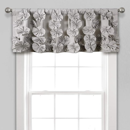 Lush Decor Riley Window Valance, Single 54" W x 18" L, Light Gray - Valance Curtains - Kitchen Valances for Windows - Bathroom Window Curtains
