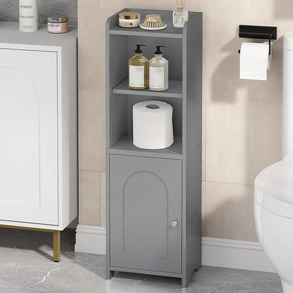 Bathroom Storage Cabinet, Corner Floor Cabinet with Doors and Adjustable Shelf, Narrow Toilet Paper Cabinets, Bathroom Organizer for Small Spaces, Gray BC39721X