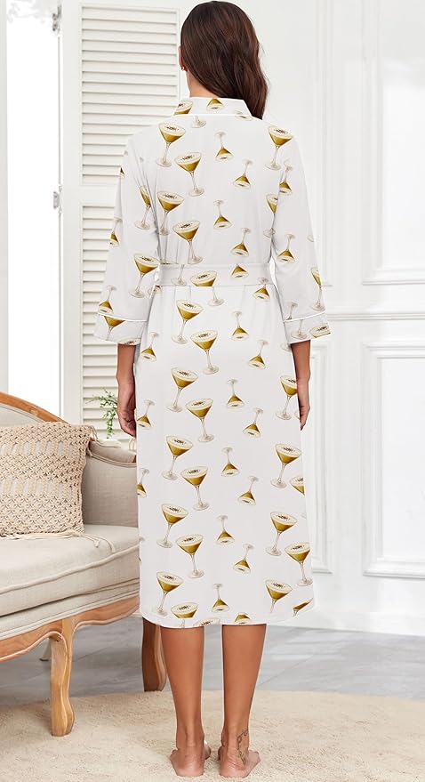 PrinStory Womens Robe Long Knit Bathrobe Lightweight Soft Robes Ladies Bath Robe