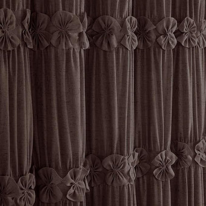 Ruffle Farmhouse Linen Shower Curtain with Vintage Bow Brown 72" W x 72" H | Linen Blend Fabric, Ruffle Bow and Ruffled Hem，Linen Texture，Machine Washable，12 Metal Holes and Plastic Hooks