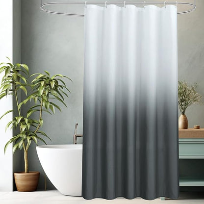 AooHome Fabric Small Shower Curtains, Cloth Ombre Grey Shower Curtain Sets, Washable Fabric Gray and White Shower Curtain, Rustic Farmhouse Bathroom Shower Curtains, 36x72 Inches