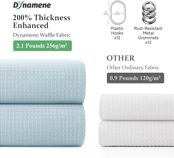 Stall Waffle Shower Curtain 256 GSM Heavy Fabric 36x72 Fog Blue | Narrow Half Size, Thick Cloth, Weighted Hem, Water Repellent, Hotel Luxury Polyester Shower Curtain Set for Bathroom 6 Hooks