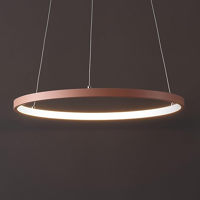 JONATHAN Y 15.75" Matte Pink Modern Integrated LED Pendant Light, Dimmable Round Hoop Chandelier for Kitchen Island, Dining Room, Adjustable Height Metal Hanging Light (JYL7202B)