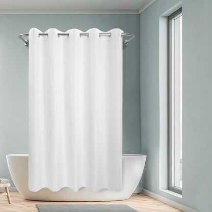 River Dream No Hook Long Shower Curtain or Liner Soft Microfiber - 75" Length Fabric Shower Curtain Liner Set, Machine Washable & Water Repellent, White, 71x77 | Waterproof Fabric Shower Curtain Set, Bottom Magnets, Soft & Machine Washable, 71W x 77H