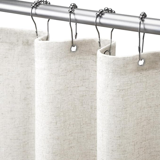 Linen Shower Curtain Ivory White, Fabric Boho Farmhouse Shower Curtains for Bathroom Cotton Natural Cloth Liner Set 72" W x 72" L