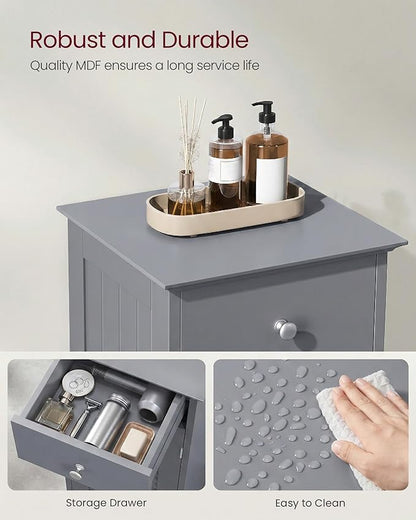 VASAGLE Storage Cabinet, Small Slim Floor Cabinet with Drawer and Shutter Door, for Living Room, Bathroom, 11.8 x 12.6 x 34.3 Inches, Dove Gray UBBC043G02