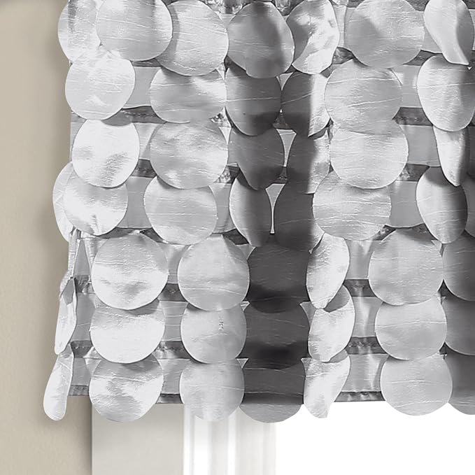 Lush Decor Gigi Valance Curtain Single 50" W x 14" L Light Gray - Silver Valances for Windows - Vintage Kitchen Curtains - Glam Decor - Bathroom Valance