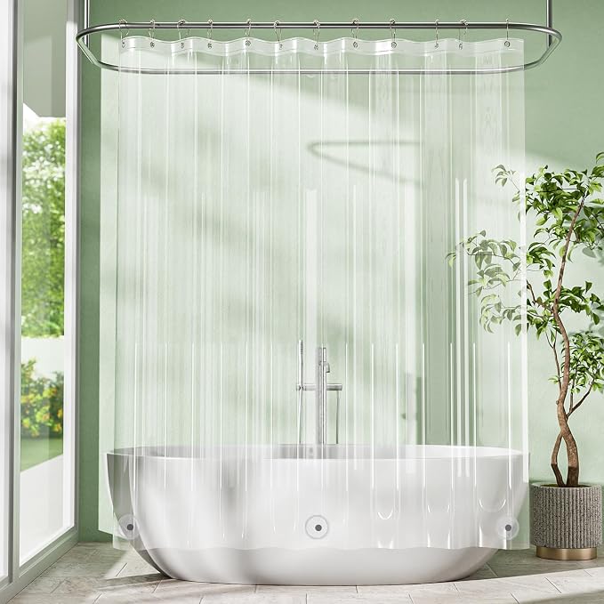 Long Shower Curtain Liner with Magnets, 72 x 78 Plastic Clear Shower Liner PEVA Waterproof Medium Weight Inside Shower Curtains Liner for Bathroom with Rustproof Grommets