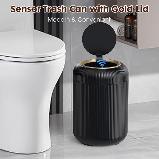 Procade Touchless Trash Can Bathroom,Small Motion Sensor Trashcan with lid | 3 Gallon Automatic Garbage Can,Smart Gold and Black Trash Bin,Auto WasteBasket for Bedroom,Office,Dorm,Toilet, rv, Kitchen