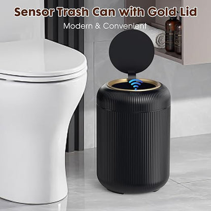 Procade Touchless Trash Can Bathroom,Small Motion Sensor Trashcan with lid | 3 Gallon Automatic Garbage Can,Smart Gold and Black Trash Bin,Auto WasteBasket for Bedroom,Office,Dorm,Toilet, rv, Kitchen