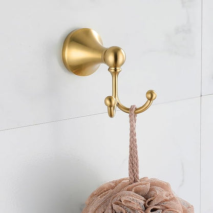 4 Pcs Gold Bathroom Hardware Set - Brushed Brass Gold Bathroom Accessories Kit, Stainless Steel Wall Mounted 23.6 Inch Towel Bar | Towel Hook | Toilet Paper Holder | Hand Towel Holder
