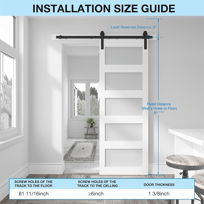 32in x 80in 5-Panel Sliding Glass Barn Door with 4ft Hardware Kit | Easy Assembly with Pre-Drilled Holes, Waterproof, Frosted Glass for Bathroom-Fit Max Opening 30in x 78in