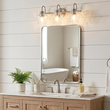 Brushed Nickel Vanity Light, 3 Light Bathroom Light Fixtures with Clear Diamond-Shape Hammered Glass, Silver Vintage Ripple Wall Lights for Hallway, Bedroom, Anti-Rust, E26 Base (No Bulbs)