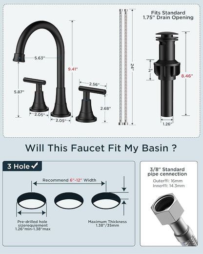 FORIOUS 8Inch Widespread Brushed Nickel and Black Bathroom Faucet 3 Holes | FORIOUS Black and Brushed Nickel Bathroom Sink Faucet 3 Hole, 2 Handle Spread Sink Faucet Bathroom 3 Hole, Bath Renovation