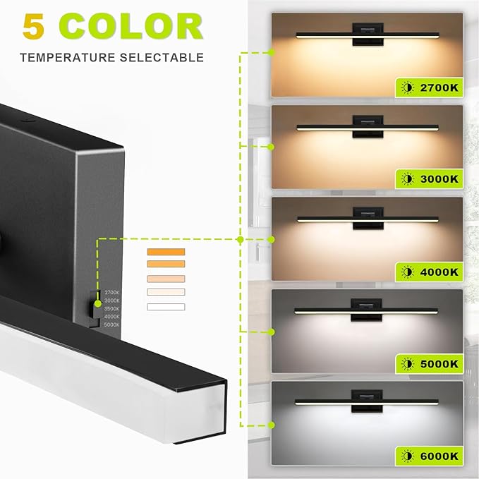 IZORRO Modern Bathroom Vanity Light 16 inch, Rotatable, 12W Dimmable Led Bathroom Light Fixture Over Mirror, Black Vanity Light Bar (5 Color Temperature)