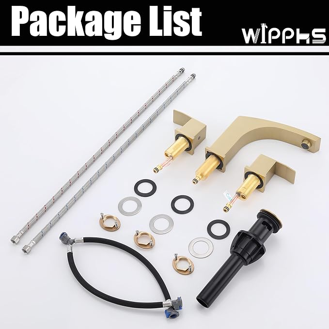 Brushed Gold Bathroom Faucet, Gold 3 Hole Widespread Bathroom Sink Faucet with Pop Up Drain and cUPC Supply Hose, 2 Handle 8 inch Brass Wide Spread Vanity Faucet, Restroom Basin Taps WI37151BG