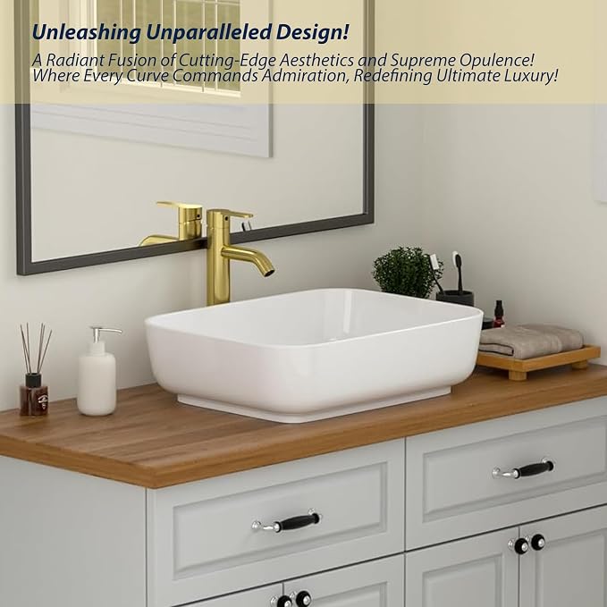 Logmey 19 Inch Bathroom Sink 19x15 Bathrooom Sinks White Vessel Sink Porcelain Ceramic Modern Rectangular Countertop Vanity Sink Art Basin