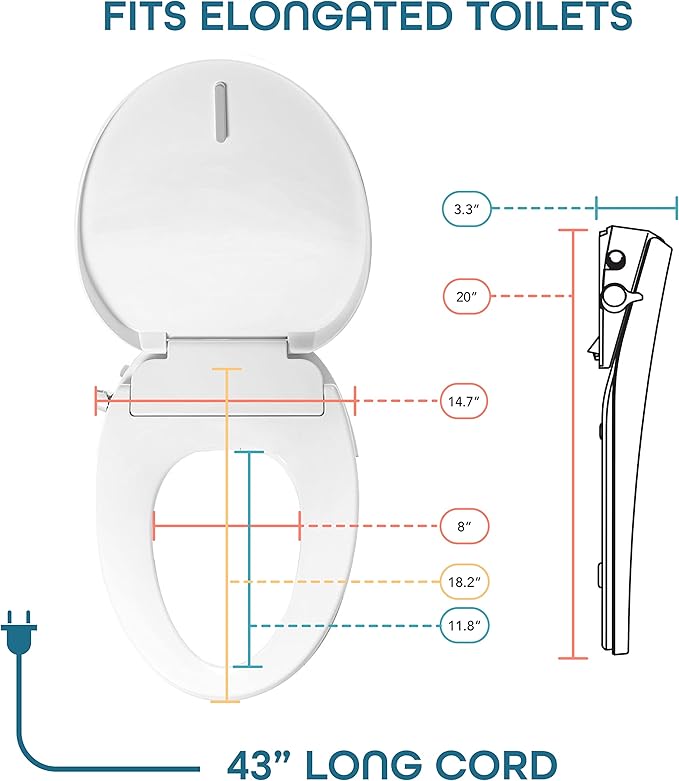 BidetMate 700 Series Electric Bidet Smart Toilet Seat with Side Knob Control, Instant Heated Water and Seat, Heated Toilet Seat with Bidet, Fits Elongated Toilets