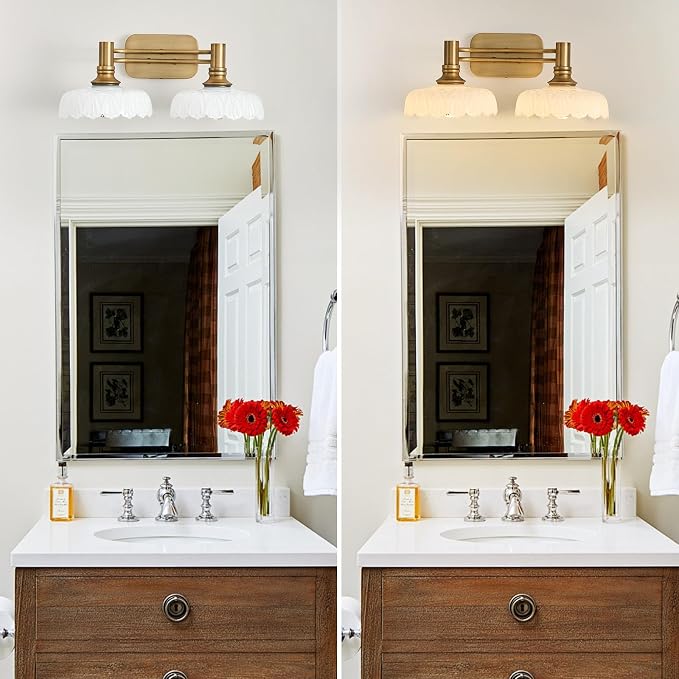 Modern 2 Light Bathroom Vanity Lights White Glass Lampshade Wall Sconces for Kitchen Dining Room Bedroom Hallway