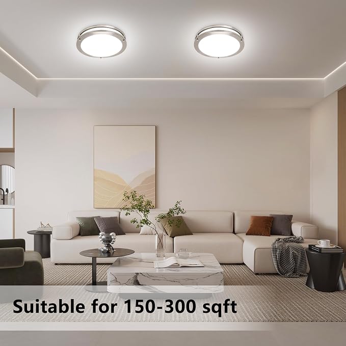 13inch LED Flush Mount Ceiling Light Fixture Dimmable Brushed Nickel, Easy Install Ceiling Lamp Fixture Without Flicker, Super Bright 36W 3600LM 5CCT Warm to White Light 3000K to 6000K 4-Pack