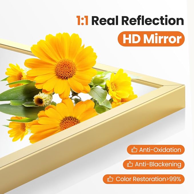 Sweetcrispy 31x32 Bathroom Mirrors for Wall, Arched Mirror for Over Sink | Metal Framed HD Shatter-Proof Glass, Decor Wall Mirror for Entryway, Living Room Bedroom, Gold