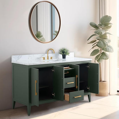 Vanity Art 60 inch Bathroom Vanity with Single Sink & Ceramic Top, Vanity Cabinet with Soft-Closing Doors, Drawers, Solid Wood Frame, Vintage Green, VA9060-SVG-GB1