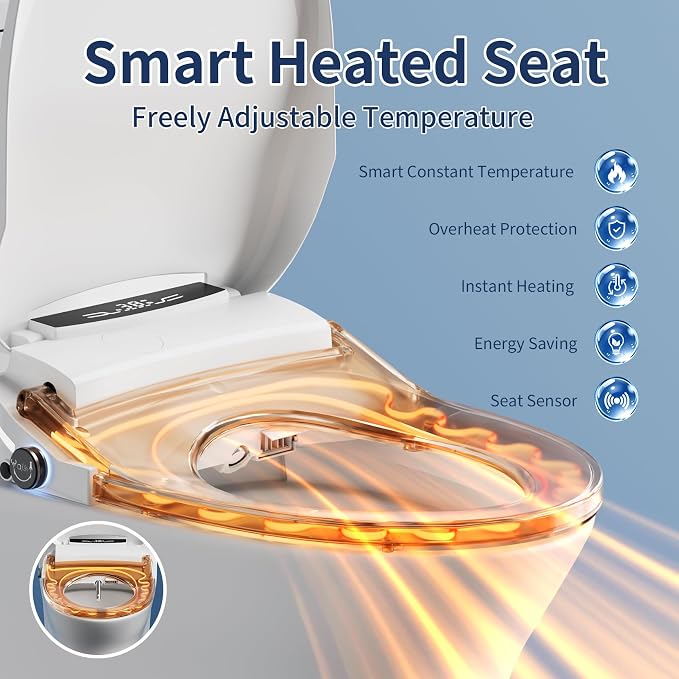 Elongated Electric Bidet Toilet Seat, Warm Water Bidet With Dryer | Luxury Smart Bidet with LED Display Panel, Adjustable Pressure, Steel Nozzle, Soft-Close, Wireless Remote, for Villa & Family