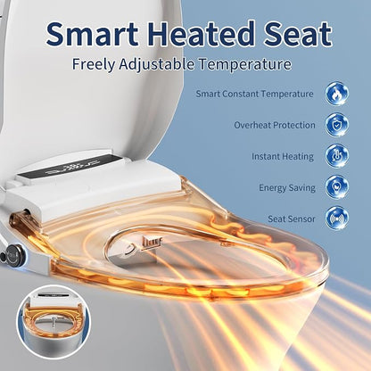 Elongated Electric Bidet Toilet Seat, Warm Water Bidet With Dryer | Luxury Smart Bidet with LED Display Panel, Adjustable Pressure, Steel Nozzle, Soft-Close, Wireless Remote, for Villa & Family