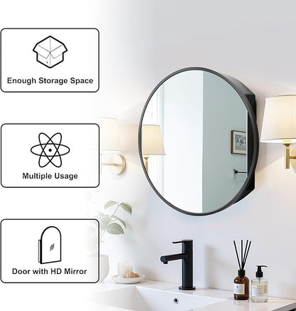 Casaphoria 24" Round Bathroom Medicine Cabinet with Mirror, Metal Frame Wall Medicine Cabinets Mirrors, Wall Mirror Cabinet, Gold