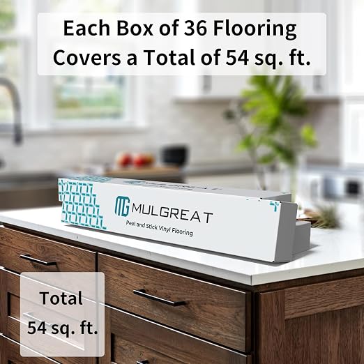MULGREAT Peel and Stick Floor Tile, 54 Sq.Ft Self Adhesive Vinyl Flooring Plank, 36 Pieces Waterproof Heavy Duty Wood Grain Tiles, 36"x6" DIY Planks for Bedroom Kitchen Basement Home Brown