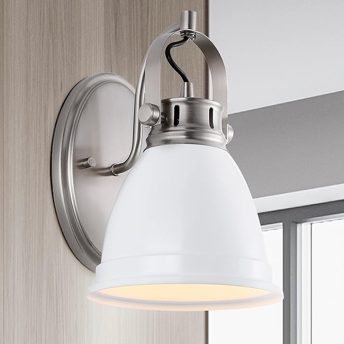 JONATHAN Y 7" White/Nickel 1-Light LED Vanity Light, Adjustable Wall Sconce for Bathroom Mirror, Farmhouse Bohemian Kitchen Light, Iron Black Bell Shade (JYL1114B)