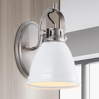 JONATHAN Y 7" White/Nickel 1-Light LED Vanity Light, Adjustable Wall Sconce for Bathroom Mirror, Farmhouse Bohemian Kitchen Light, Iron Black Bell Shade (JYL1114B)