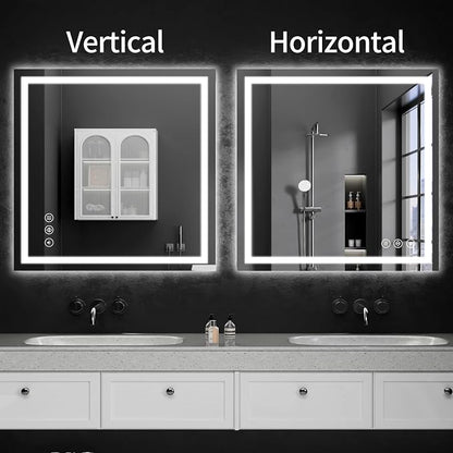 LED Bathroom Mirrors 32"x32" Bathroom Mirror with Lights for Wall, Backlit + Front Lit, 3 Colors, Anti-Fog, Dimmable Brightness for Vanity,Bathroom, Entryway, Living Room