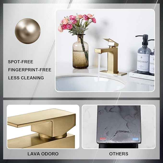 Bronze Gold Bathroom Faucet Single Hole, Gold Single Handle Bathroom Sink Faucet with Drain Assembly, Deck Plate Included, BF307-BB