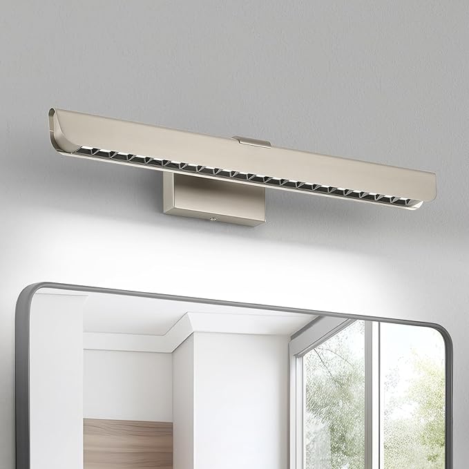 24" Brushed Nickel LED Vanity Light Bar for Bathroom Mirror, Dimmable 6000K White, Modern Wall Fixture for Bathroom & Bedroom Lighting Over Mirror, Hardwired Installation