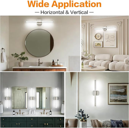 SOLFART Bathroom Lights Over Mirror, 24 Inch Brushed Nickel LED Vanity Light, 5CCT Dimmable, Built-in Dimmer, 4-Way Adjustable, ETL IP44