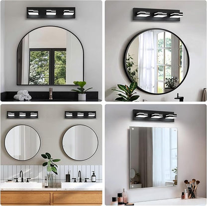 LED Modern Bathroom Vanity Light Fixtures 3-Light, 19 inch Dimmable Matte Black Vanity Lights for Bathroom Lighting Fixtures Over Mirror, with 350°Rotatable Acrylic Heads(White Light 5500K)